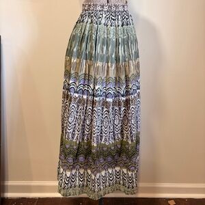 Early 2000’s Phases Boho Cotton Maxi Skirt in Olive Green and White